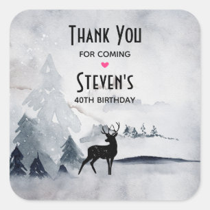 Sticker Carré Rinde d'hiver Aquarelle gris rustique Anniversaire