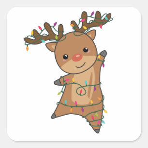 Sticker Carré Rindeer Joyeux Noël Animaux d'hiver Cerf