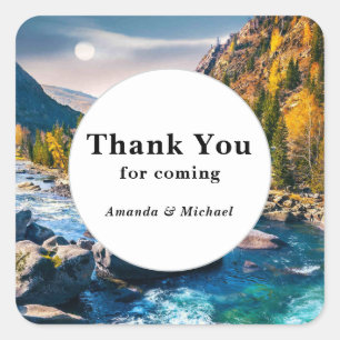 Sticker Carré Rivière et Montagnes Pittoresque Photo Mariage Mer