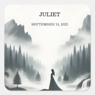 Sticker Carré Rivière Nuage de Pluie Montagne Fumée Baby Shower 