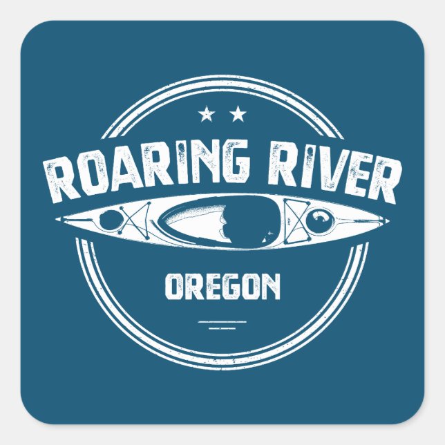 Sticker Carré Rivière Roaring Oregon Kayak (Devant)