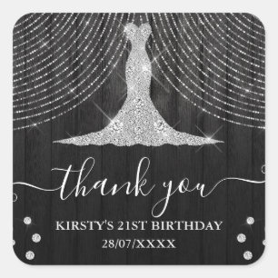 Sticker Carré Robe de diamant argent sur anniversaire en bois no