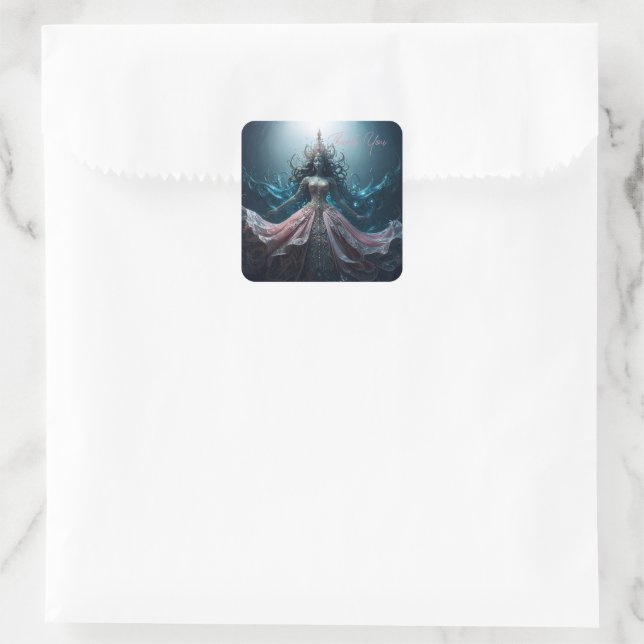 Sticker Carré Robe de douche de mariée Merci (Sac)