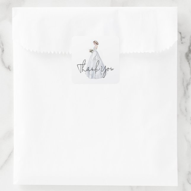 Sticker Carré Robe de douche de mariée Merci (Sac)