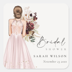 Sticker Carré Robe de mariée élégante Boho Blush Shower nuptial