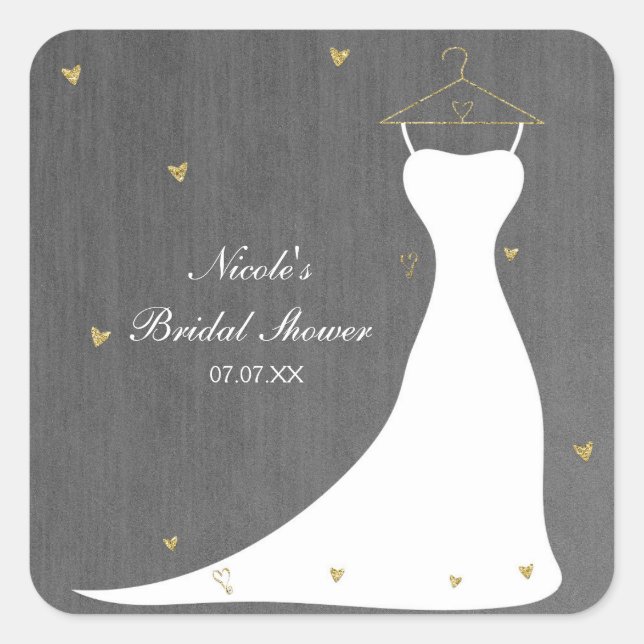 Sticker Carré Robe de mariée moderne et douche de mariée coeurs  (Devant)