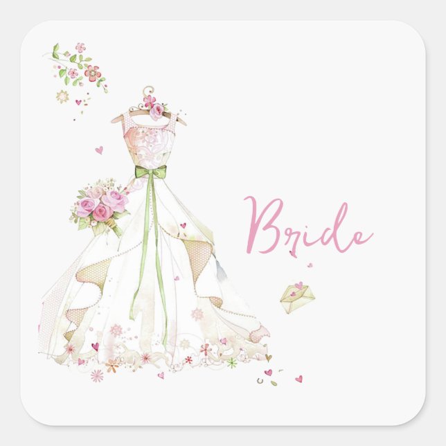 Sticker Carré Robe de mariée pour la douche de la mariée  (Devant)