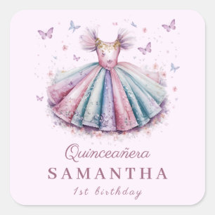 Sticker Carré Robe de princesse Pastel pour 1er anniversaire