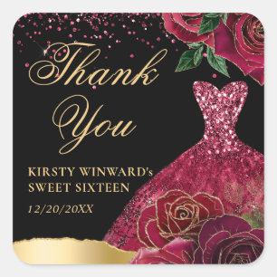 Sticker Carré Robe Parties scintillant rouge et or Glam Roses Sw