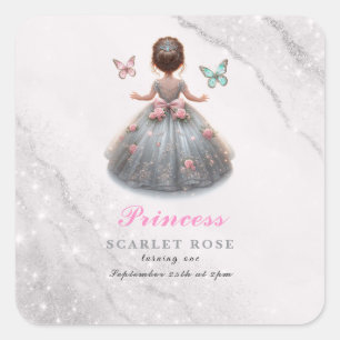 Sticker Carré Robe princesse en argent rose Fête d'anniversaire