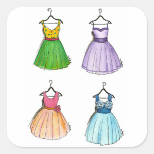 Sticker Carré Robe Prom des années 1950 vintage Robe Rétro Fashi