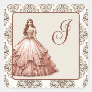 Sticker Carré Robe rose Gold Quinceañera