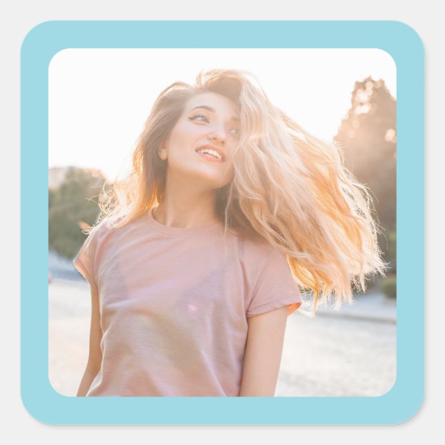 Sticker Carré Robin Oeuf Bleu Frontière Photo (Devant)