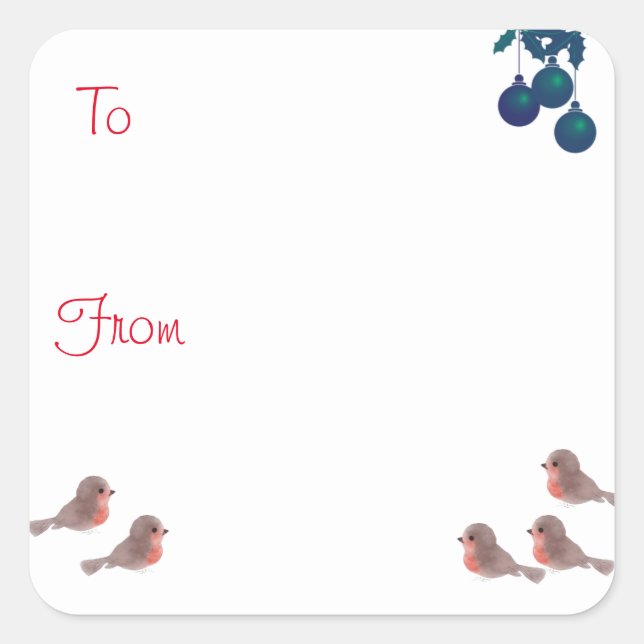 Sticker Carré Robins et Noël saint mignon (Devant)