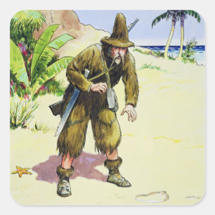 Sticker Carré Robinson Crusoe, des "piaulements dans le passé",