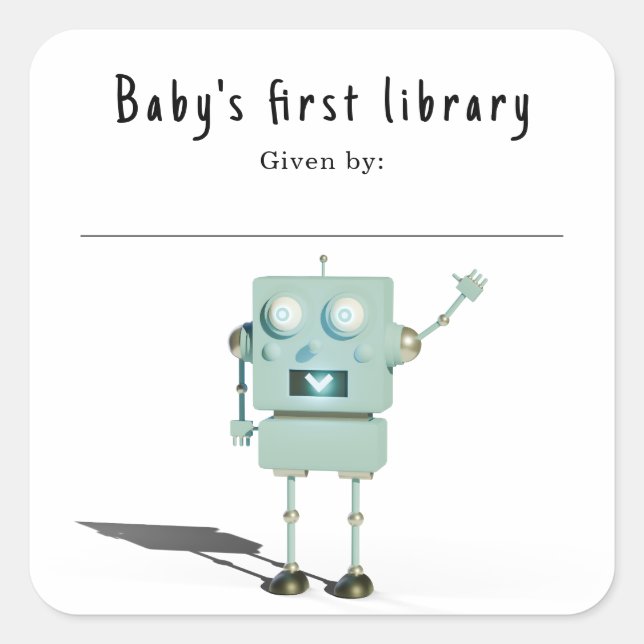 Sticker Carré Robot 3D - Première bibliothèque de bébé (Devant)