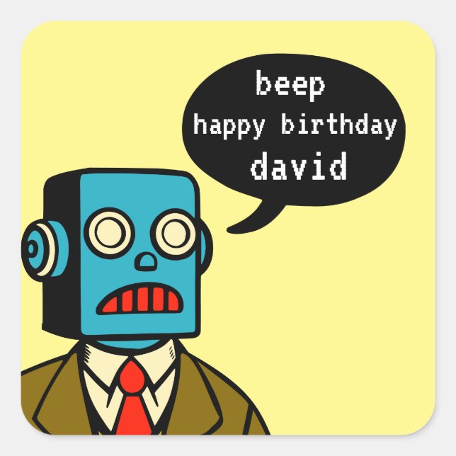 Sticker Carré Robot d'anniversaire (Devant)
