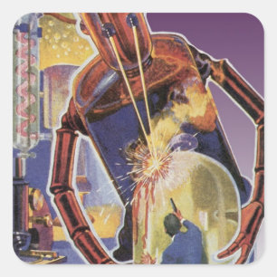 Sticker Carré Robot de science-fiction vintage avec des yeux à f