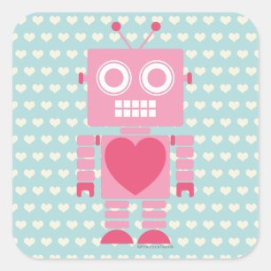 Sticker Carré Robot fille mignonne