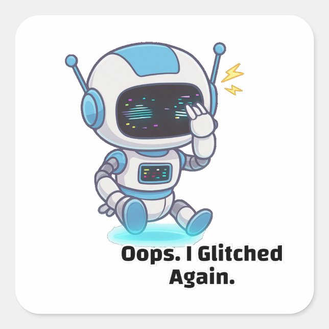Sticker Carré Robot Oops. J'Ai Encore Glité. (Devant)