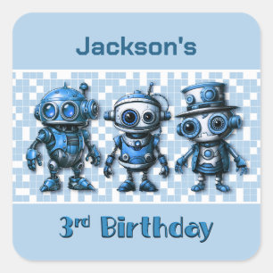 Sticker Carré Robot Thème 3ème anniversaire Enveloppe Enveloppe 