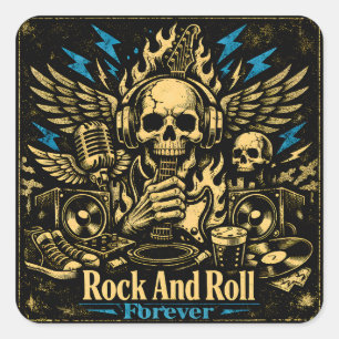 Sticker Carré Rock And Roll Forever – Fierté Musicale Éternelle