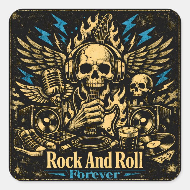 Sticker Carré Rock And Roll Forever – Fierté Musicale Éternelle (Devant)