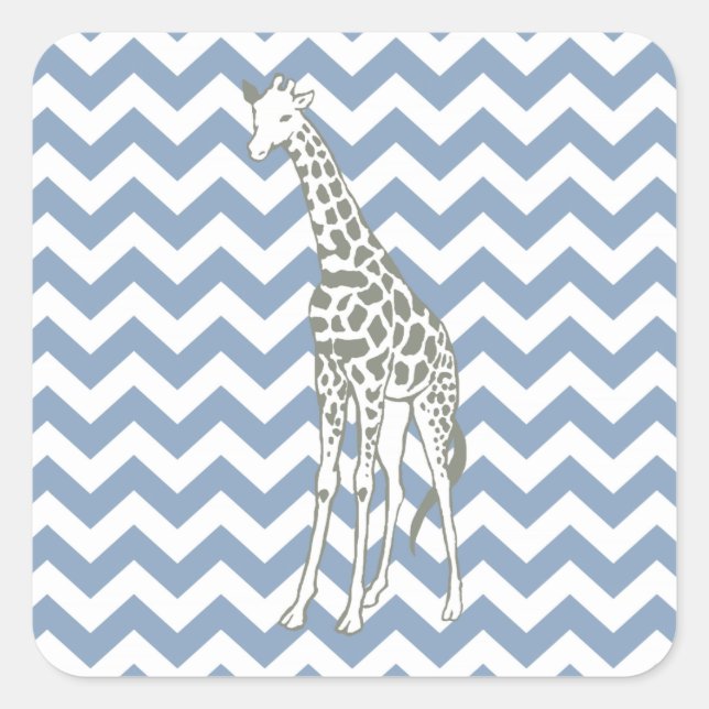 Sticker Carré Rock Blue Safari Chevron avec Pop Art Giraffe (Devant)