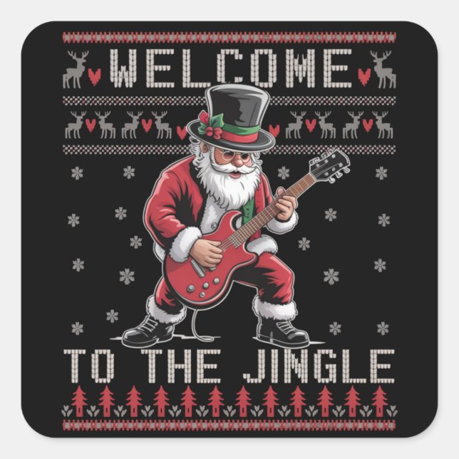 Sticker Carré Rock n Roll Noël Rocker Santa Pull de Noël dégueu  (Devant)
