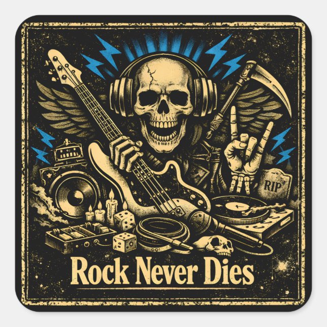 Sticker Carré Rock Never Dies – Immortal Rock Spirit (Devant)