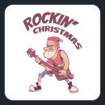 Sticker Carré Rockin Christmas, Père Noël rocking avec Guitar In<br><div class="desc">Design de Noël amusant avec une illustration du Père Noël qui se balançait avec une guitare de cerf. Parfait pour Noël,  guitariste et amoureux de guitare. Noël de Rockin.</div>