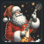Sticker Carré Rocks Christmas Tunes avec la guitare de Père Noël<br><div class="desc">Père Noël Jouer une guitare électrique</div>