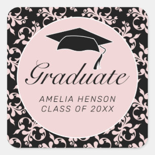 Sticker Carré Rococo Pink Black Graduate Photo Graduate