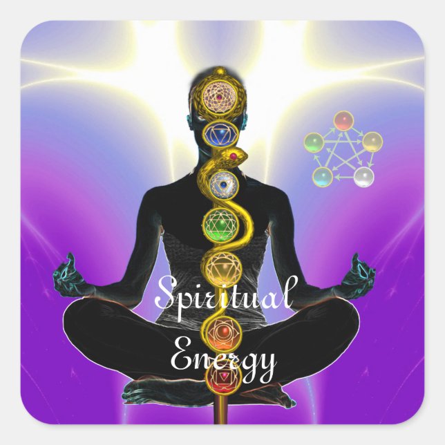 Sticker Carré RODE D'ASCLEPIUS 7 CHAKRAS, YOGA LOTUS POSE violet (Devant)