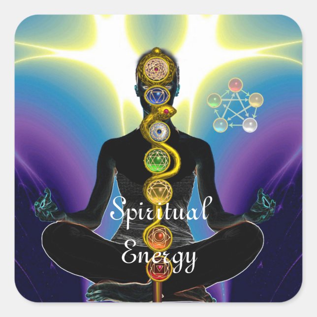 Sticker Carré RODE D'ASCLEPIUS 7 CHAKRAS, YOGA LOTUS POSE violet (Devant)