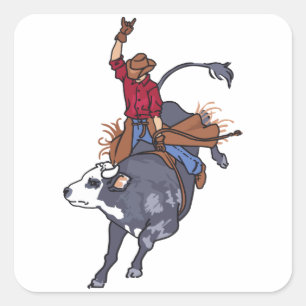 Sticker Carré Rodeo Bull Rider