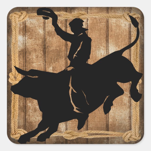 Sticker Carré Rodeo Bull Riding Silhouette (Devant)