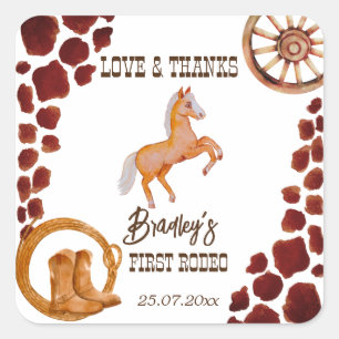 Sticker Carré Rodeo cowboy anniversaire vache motif poney