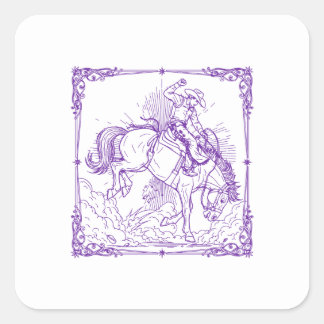 Sticker Carré Rodeo Cowboy Western Riding