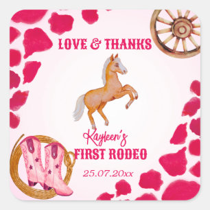 Sticker Carré Rodeo cowgirl anniversaire vache rose motif poney
