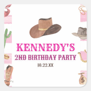 Sticker Carré Rodeo Cowgirl Western Wild West fête d'anniversair