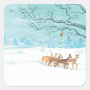 Sticker Carré Roe Deer en hiver