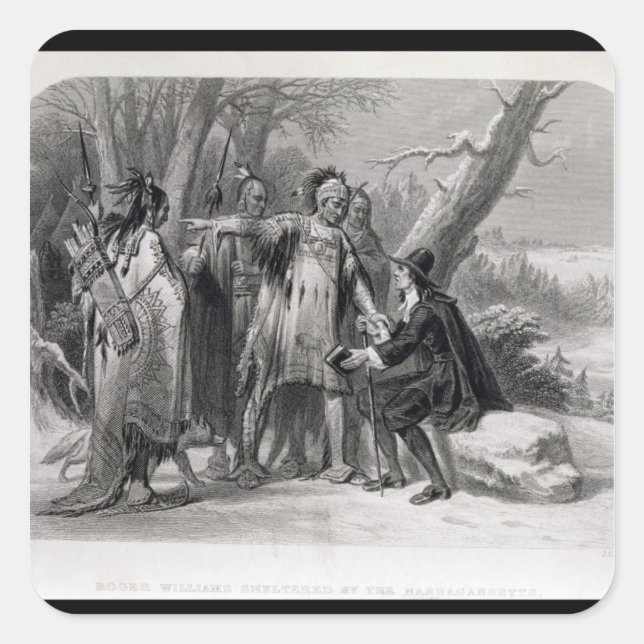 Sticker Carré Roger Williams protégé par les Narragansetts (Devant)