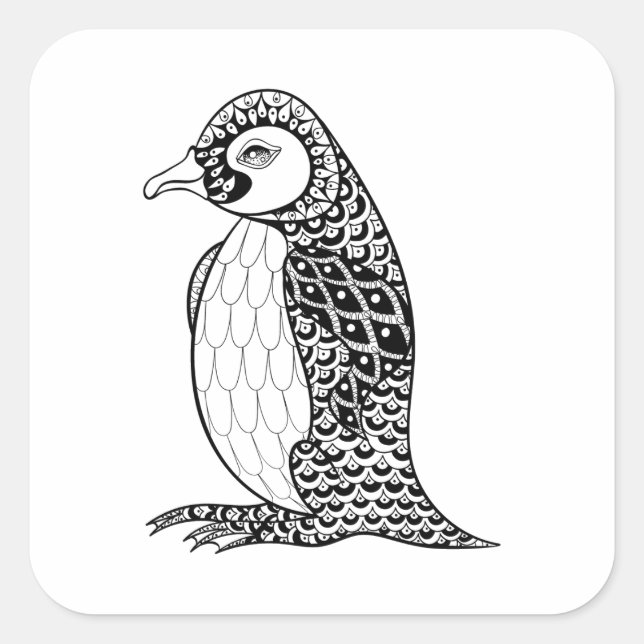 Sticker Carré Roi artistique Penguin Zendoodle (Devant)