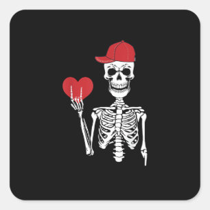 Sticker Carré Roll Skeleton Mains Coeur Valentines Jour Crâne