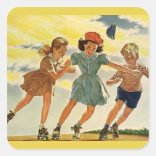 Sticker Carré Roller vintage Patinage amusant Enfants Garçons et