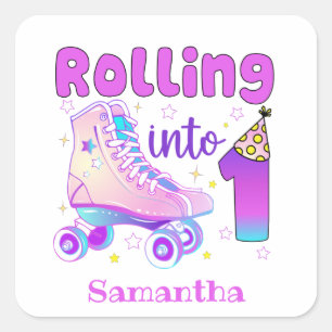 Sticker Carré Rolling In 1 Roller Skater Anniversaire Célébrati