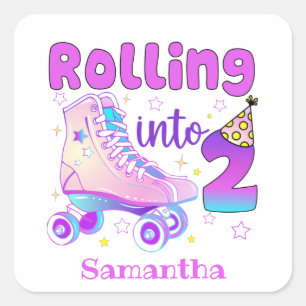 Sticker Carré Rolling In 2 Roller Skater Anniversaire Célébrati