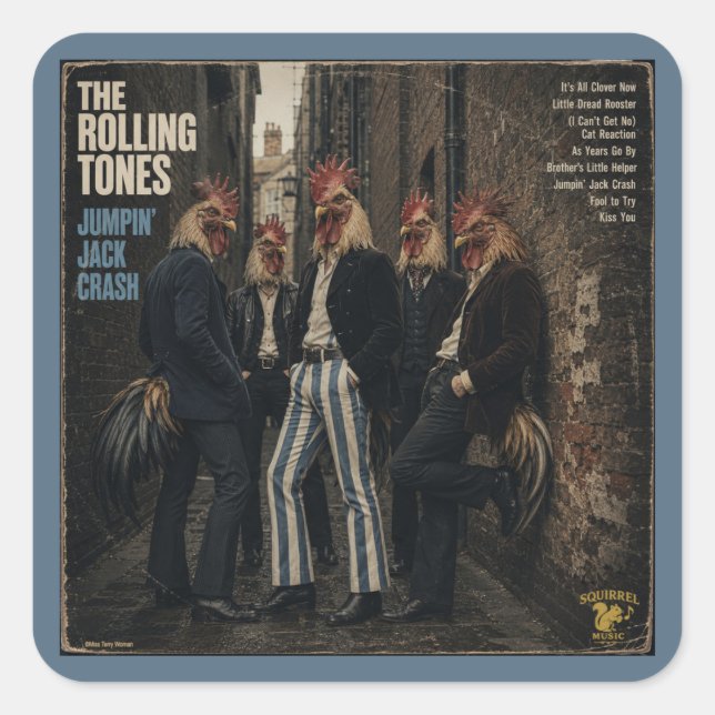 Sticker Carré Rolling Tones : une parodie (Devant)