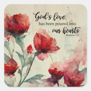 Sticker Carré Romains 5:5 La Bible Amoureuse de Dieu Verse Fleur